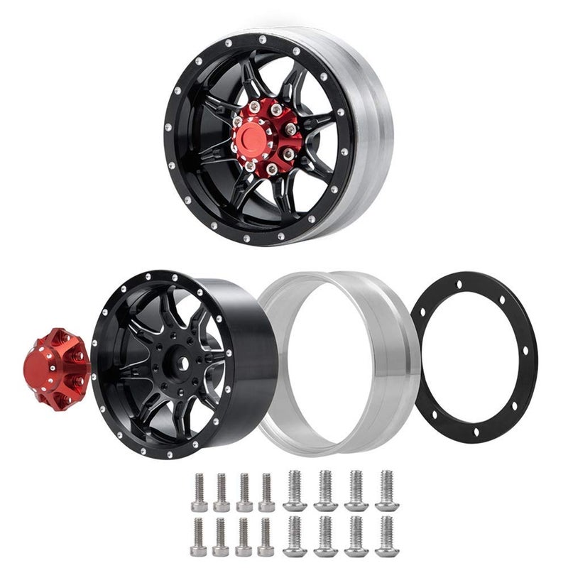 RCHUBAM Alloy 1.9" Beadlock Wheels Rims for 1/10 AXIAL SCX10 SCX10 III CC01 D90 Truck Rc Car, 4Pcs (Black & Red) - Image 4